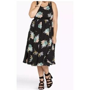 Torrid Floral Print Georgette Midi Dress Black Plus Size 20 Summer Causal Spring